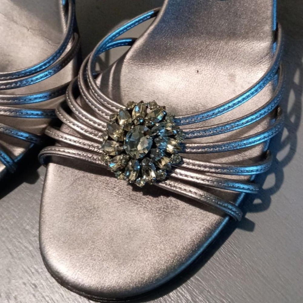 Vintage Yves Saint Laurent Metallic Strappy Crystal Slingback Heels 6.5M - Picture 4 of 8